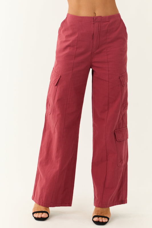 Women Brick Mid Rise Wide Leg Cargo Pants