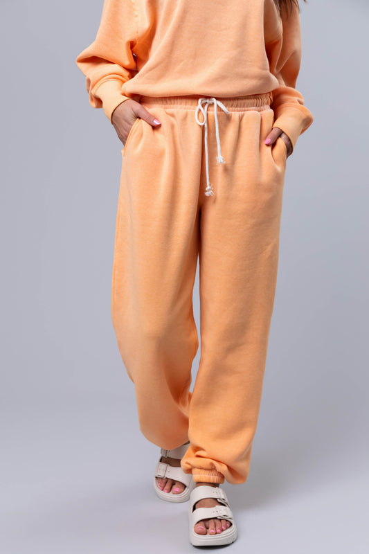 Women Bright Melon Washed High Rise Drawstring Joggers