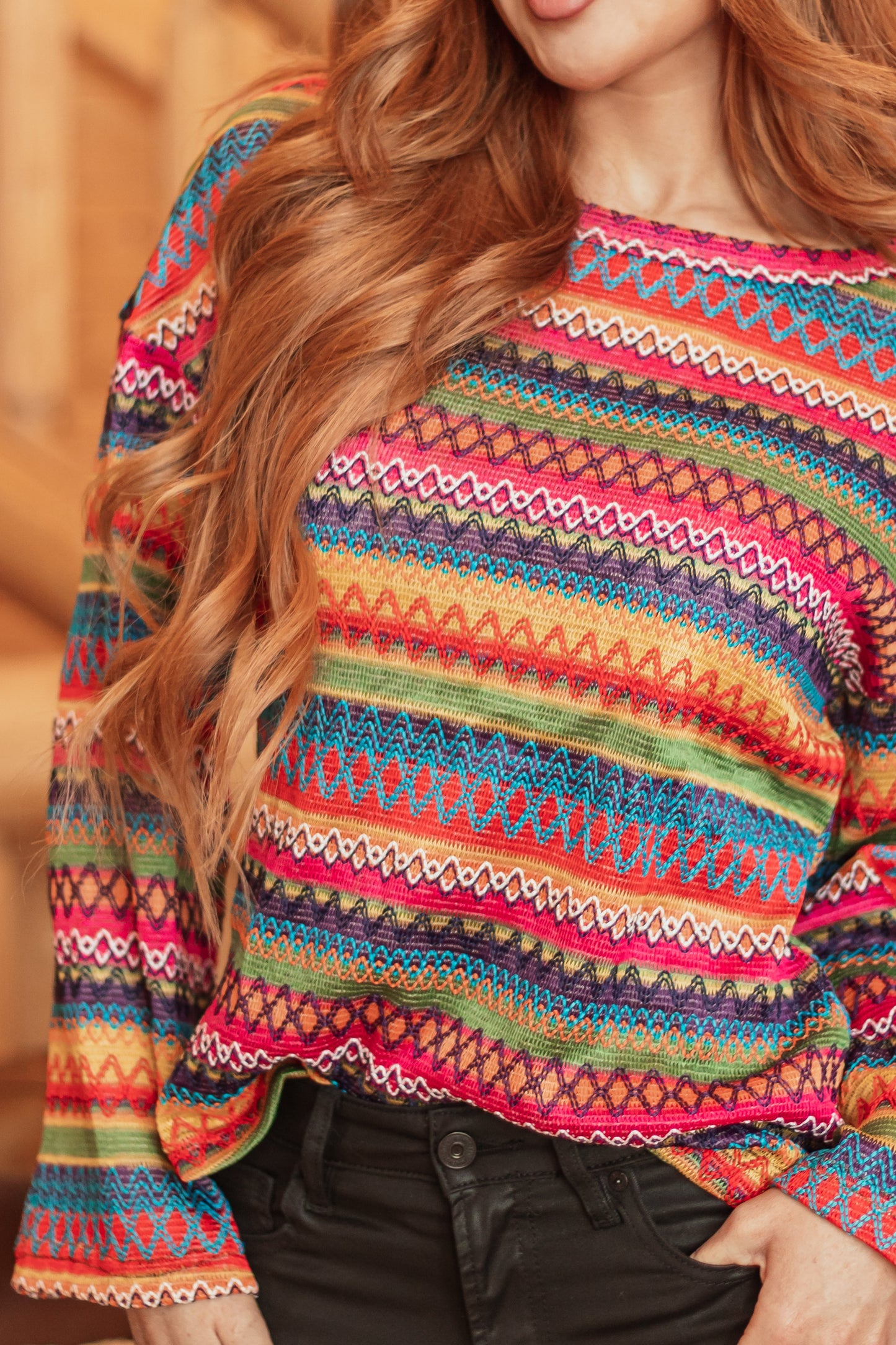 Women Brick Multicolor Striped Knit Top