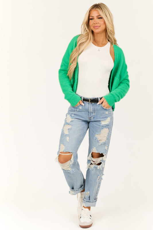 Women Bright Kelly Green Knit Cardigan
