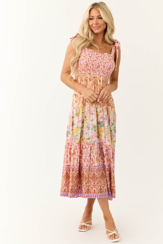 Women Blush Patchwork Floral Sleeveless Maxi Dress