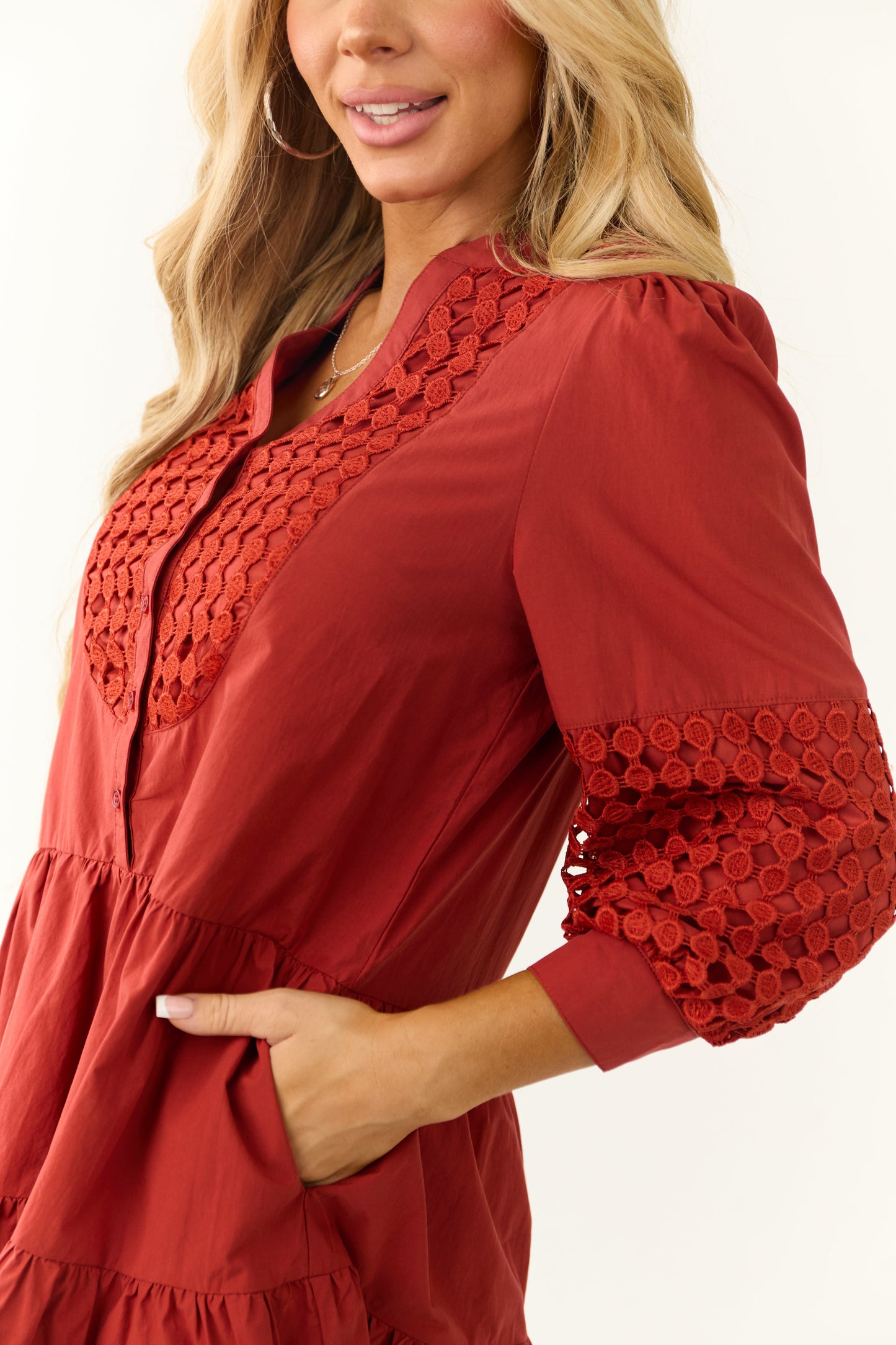 Women Brick Embroidered Stitch Overlay Mini Dress