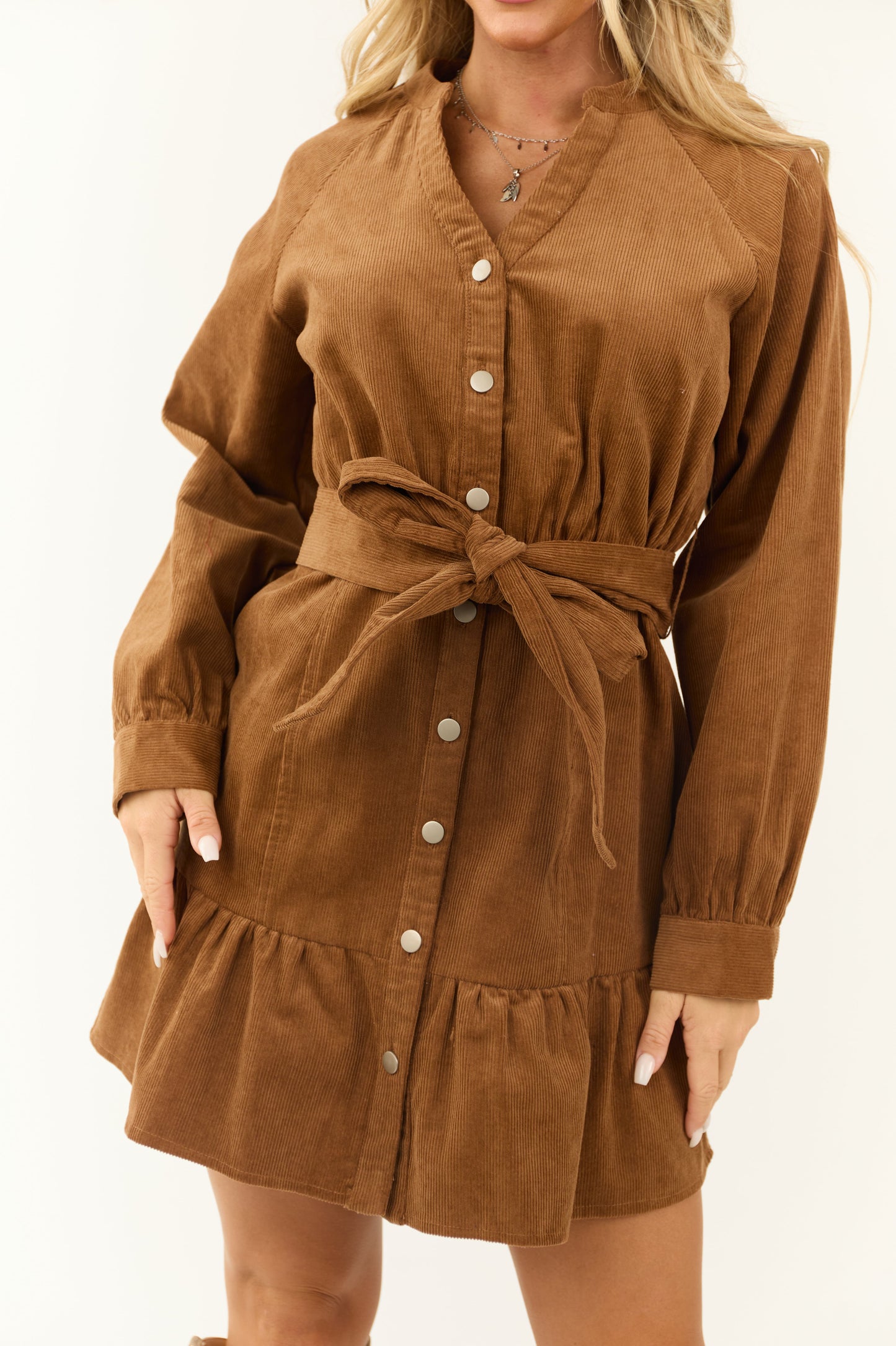 Women Brown Sugar Corduroy Long Sleeve Mini Dress