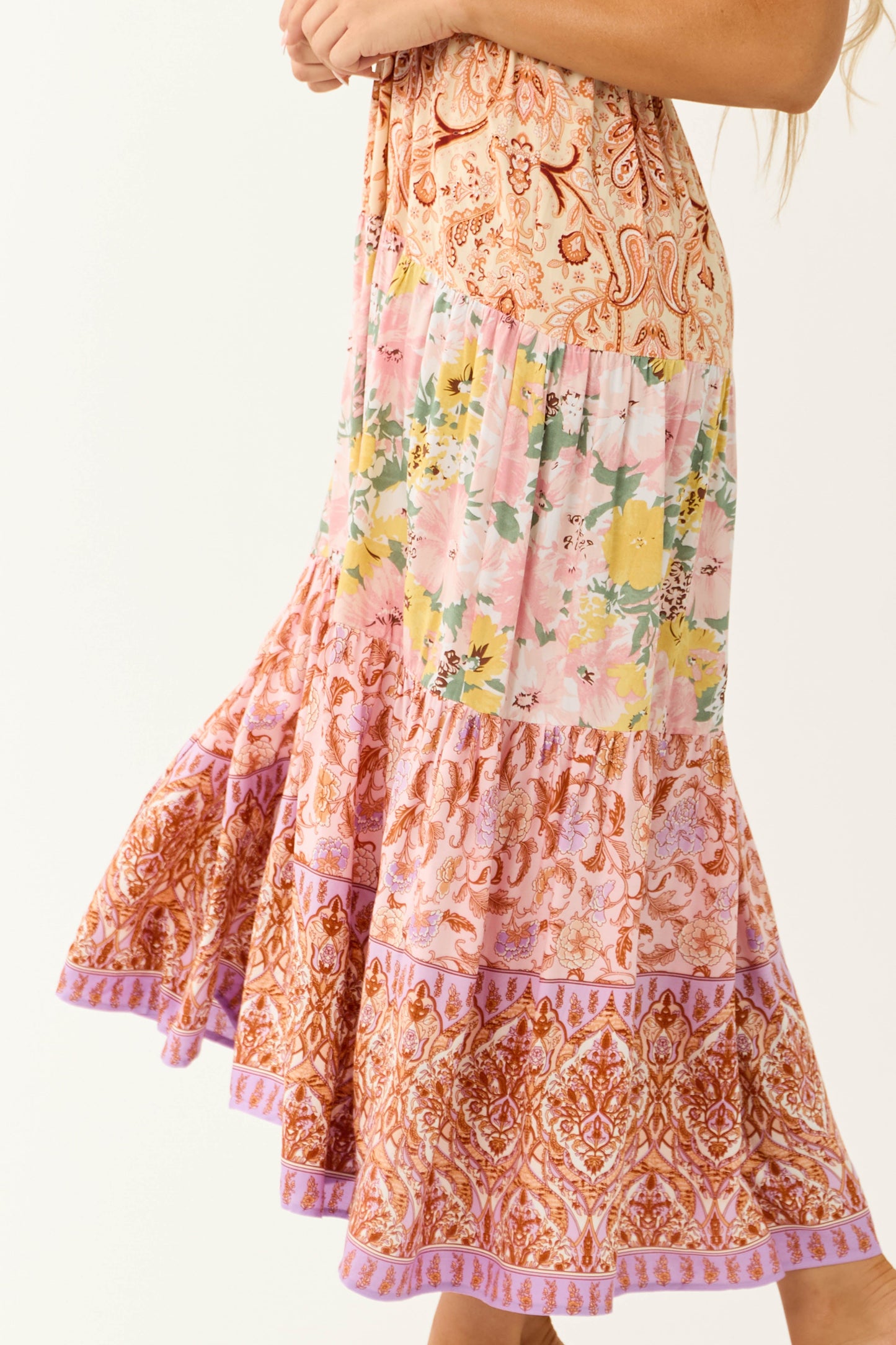 Women Blush Patchwork Floral Sleeveless Maxi Dress