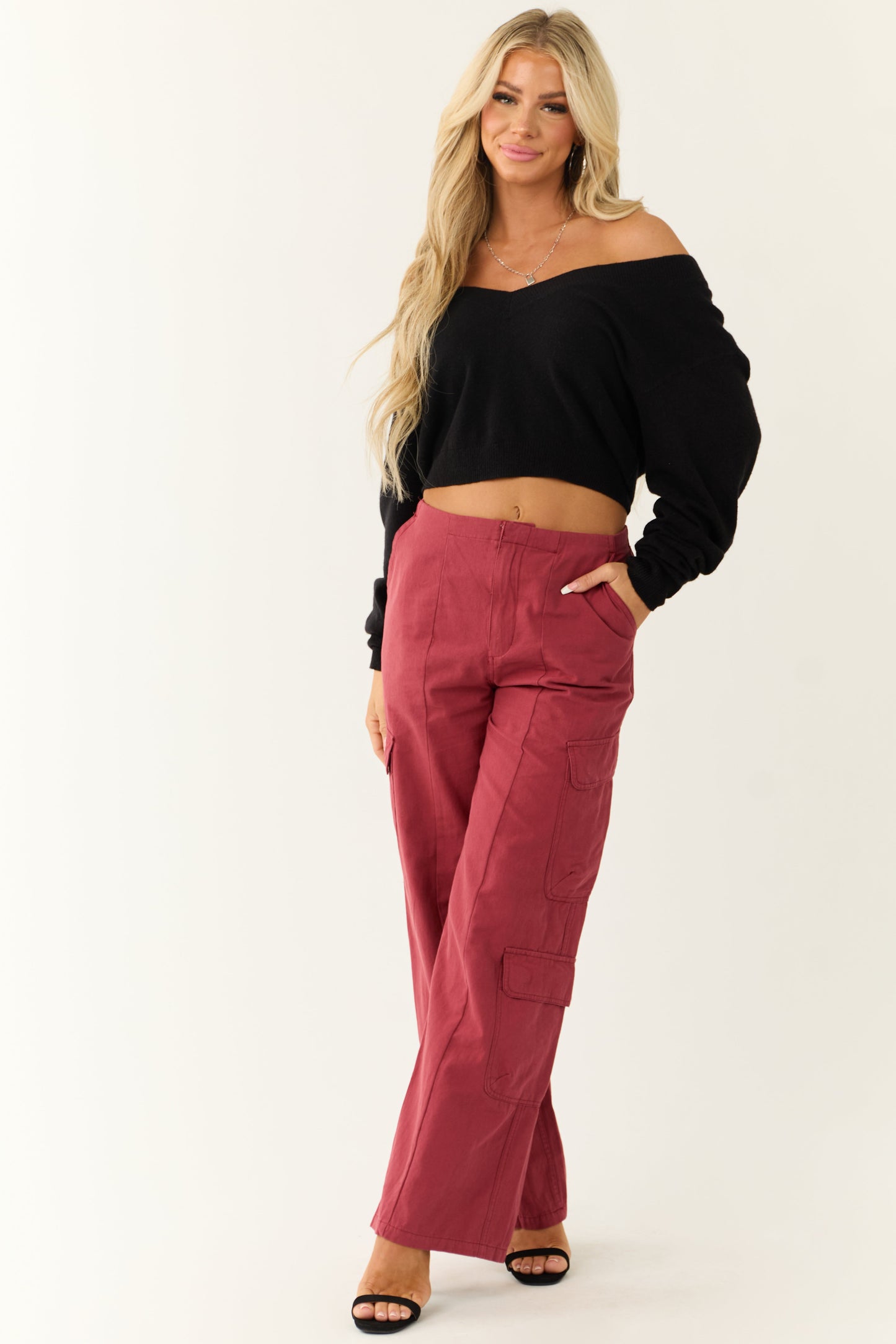 Women Brick Mid Rise Wide Leg Cargo Pants