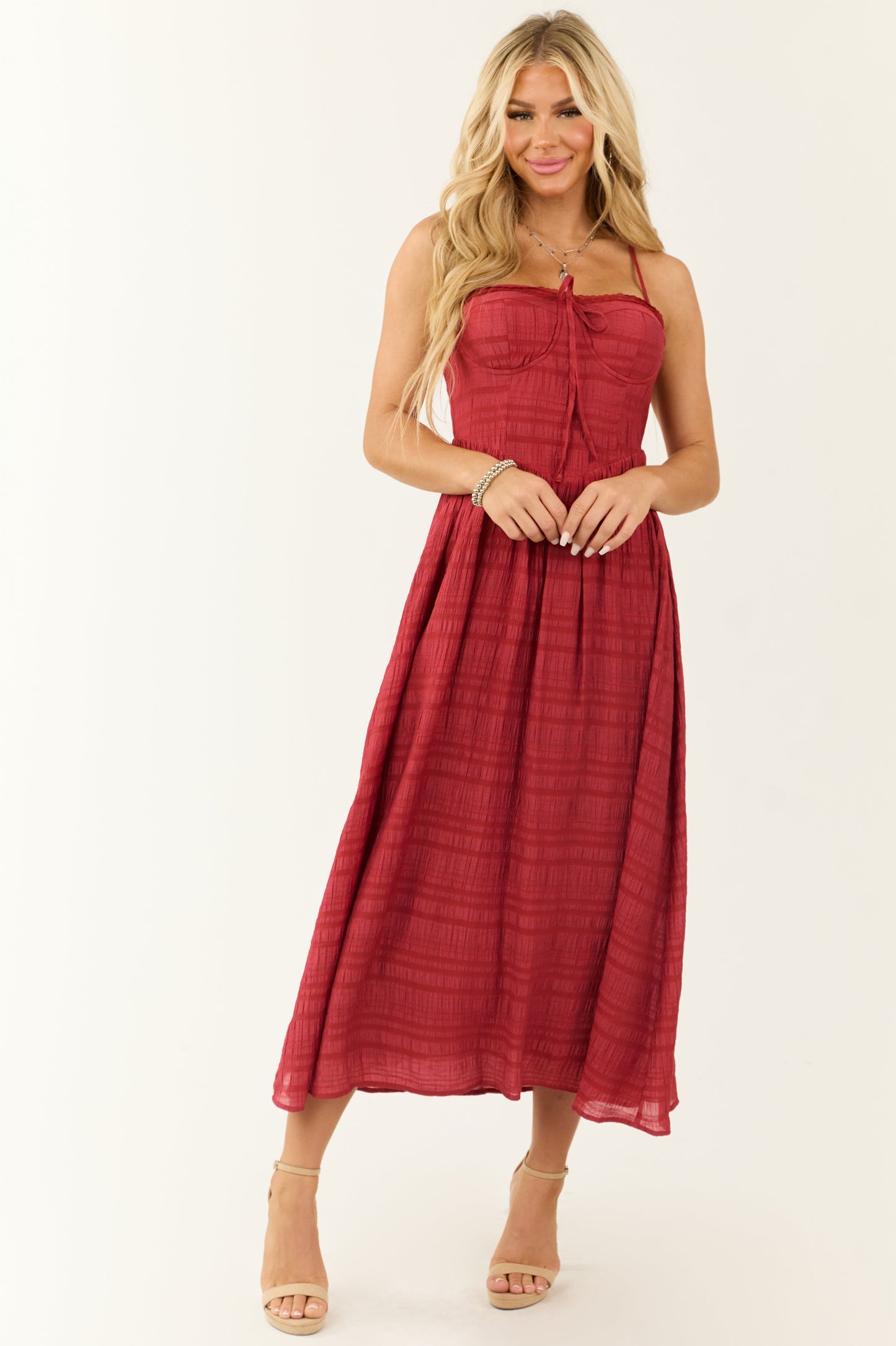 Women Brick Textured Woven Sleeveless Midi Dress