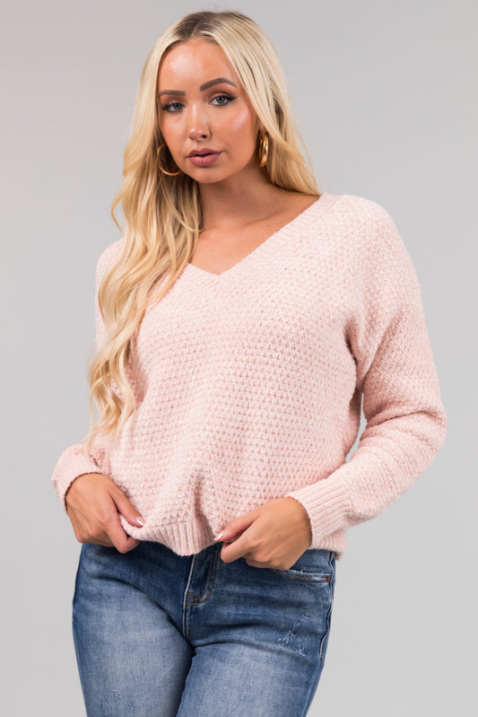 Women Blush Chenille V Neck Sweater