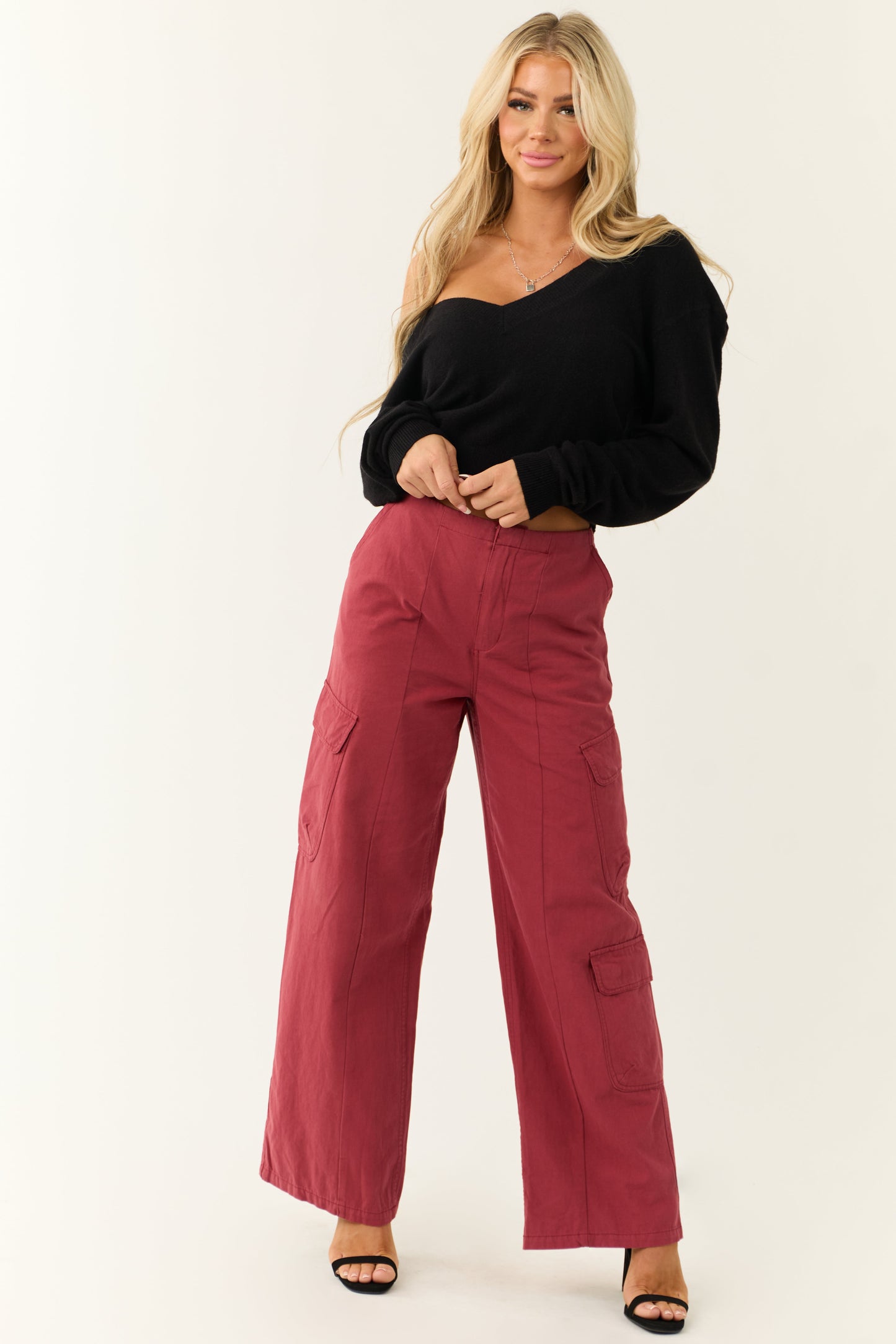 Women Brick Mid Rise Wide Leg Cargo Pants