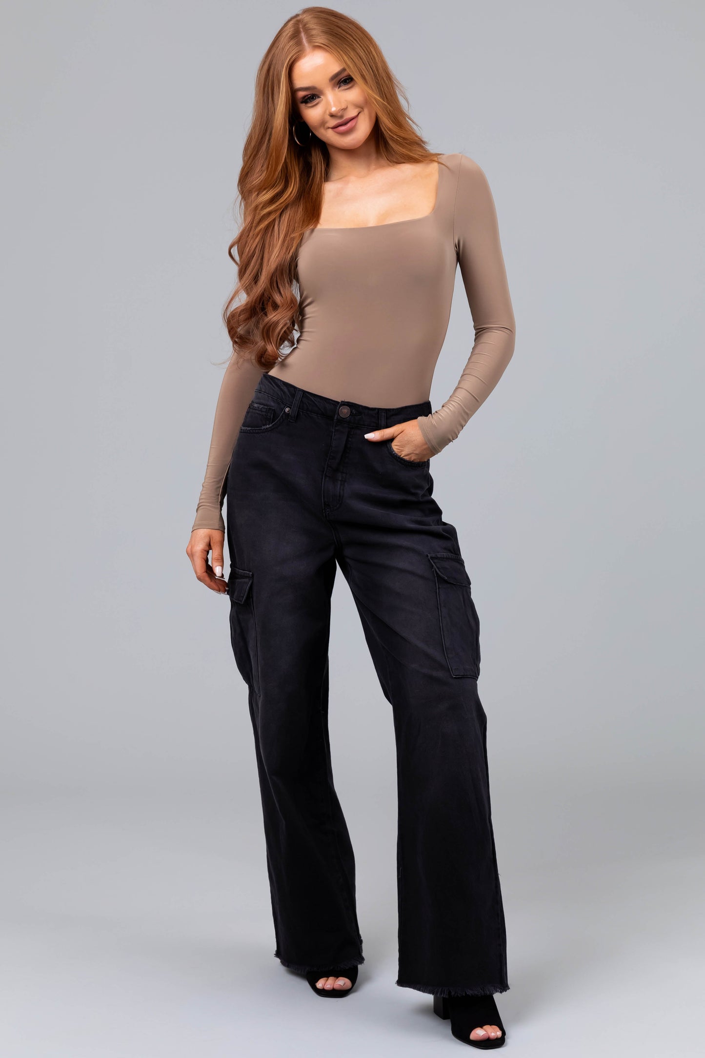 Women Black Cargo Wide Leg Jeans