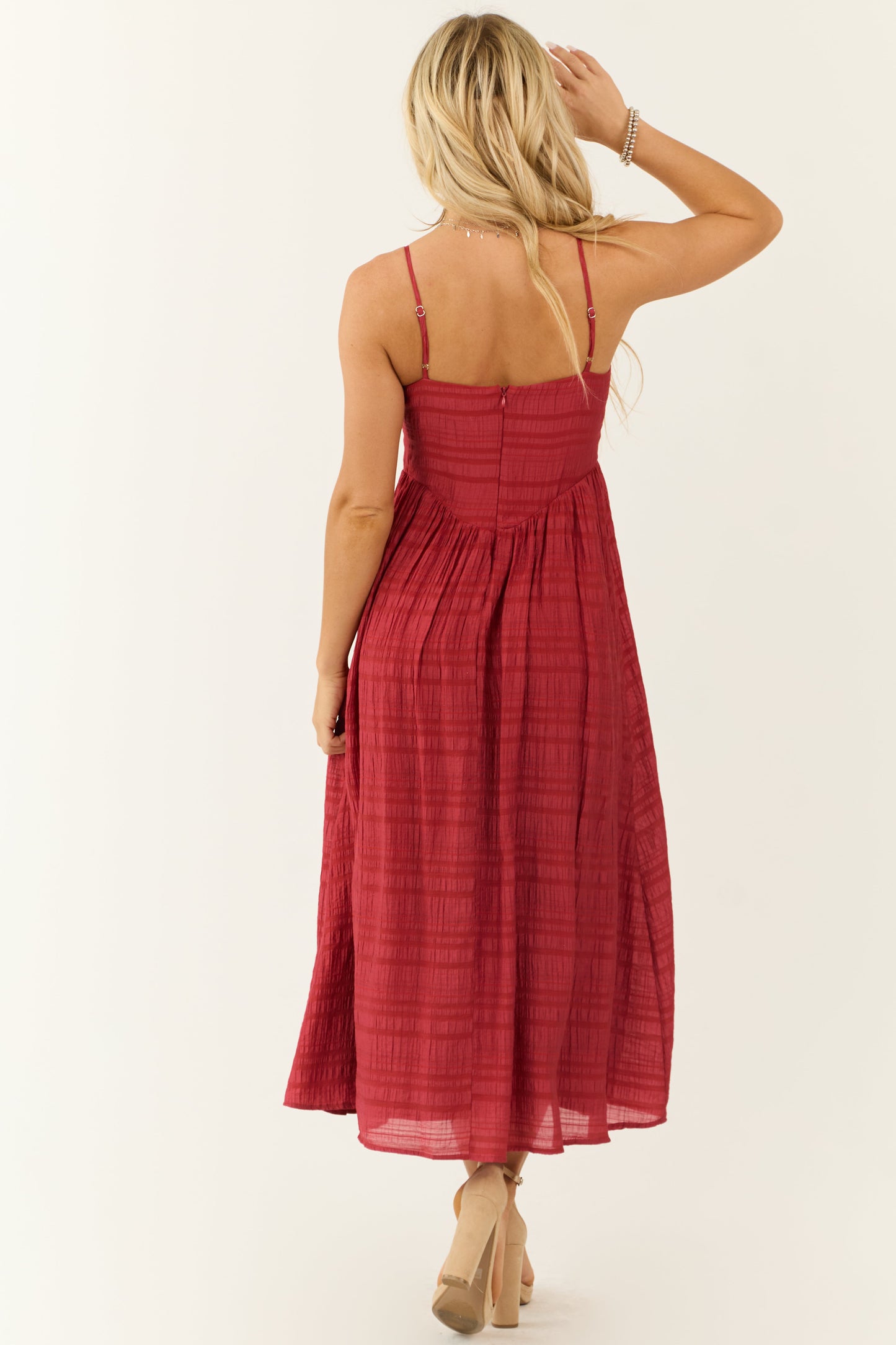 Women Brick Textured Woven Sleeveless Midi Dress