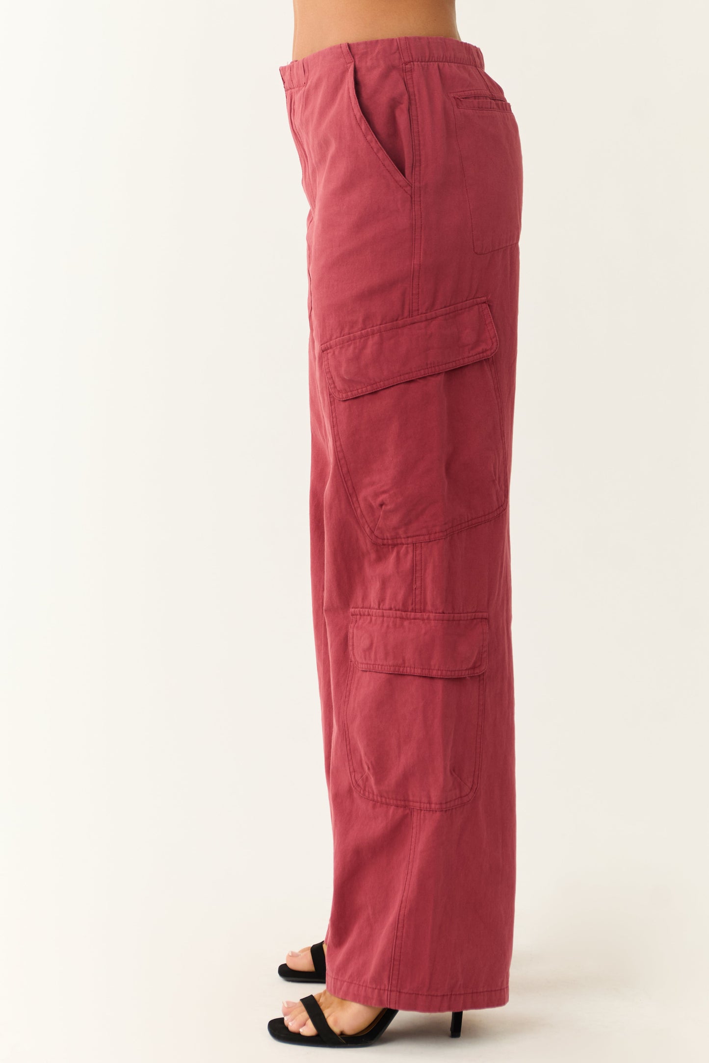 Women Brick Mid Rise Wide Leg Cargo Pants