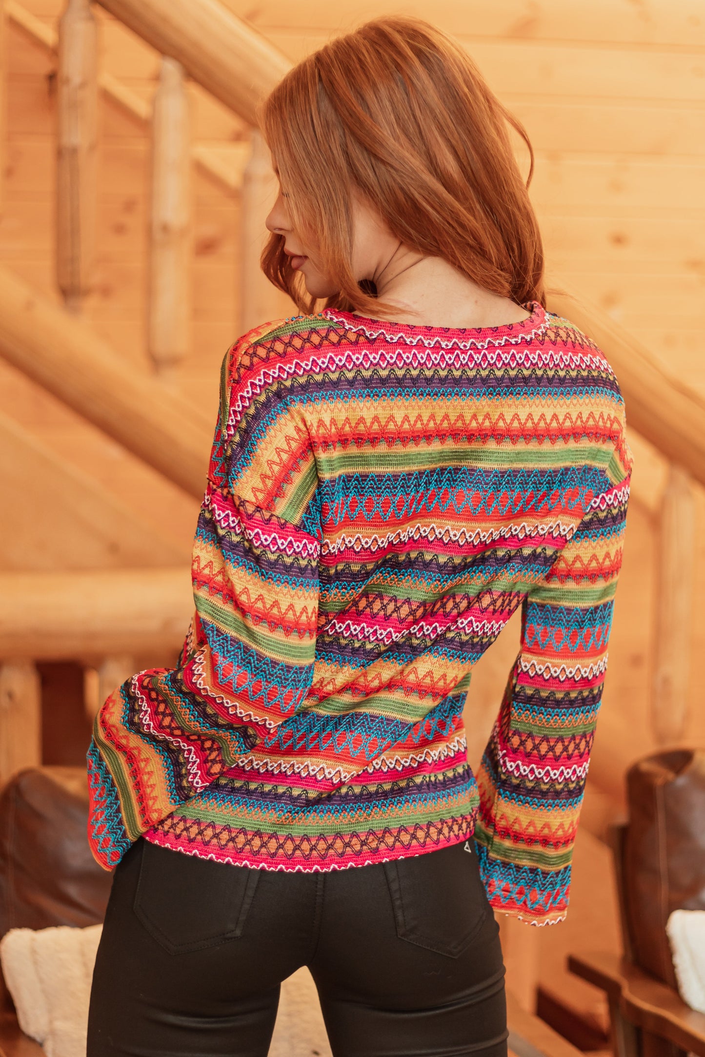 Women Brick Multicolor Striped Knit Top