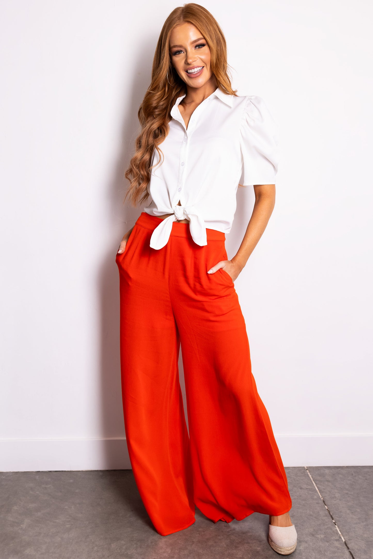 Women Bright Fire High Waist Wide Leg Pants