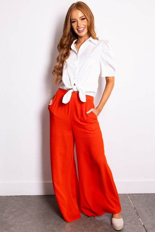 Women Bright Fire High Waist Wide Leg Pants