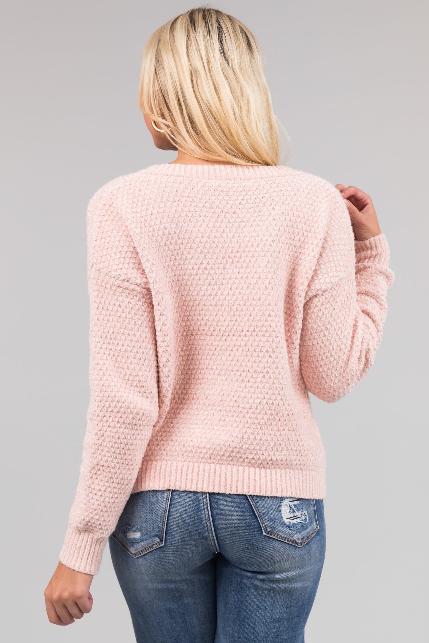 Women Blush Chenille V Neck Sweater