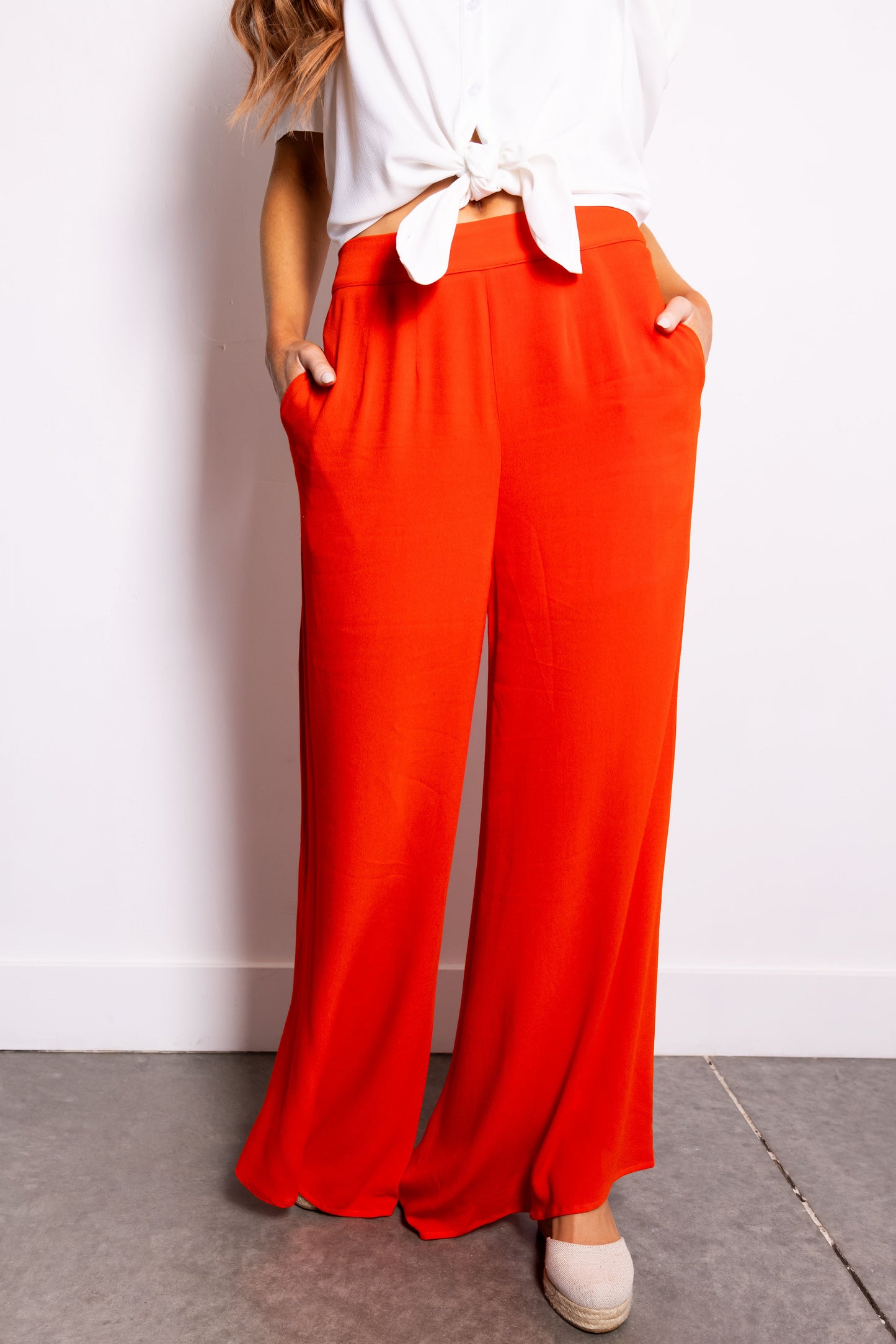 Women Bright Fire High Waist Wide Leg Pants