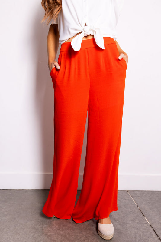 Women Bright Fire High Waist Wide Leg Pants