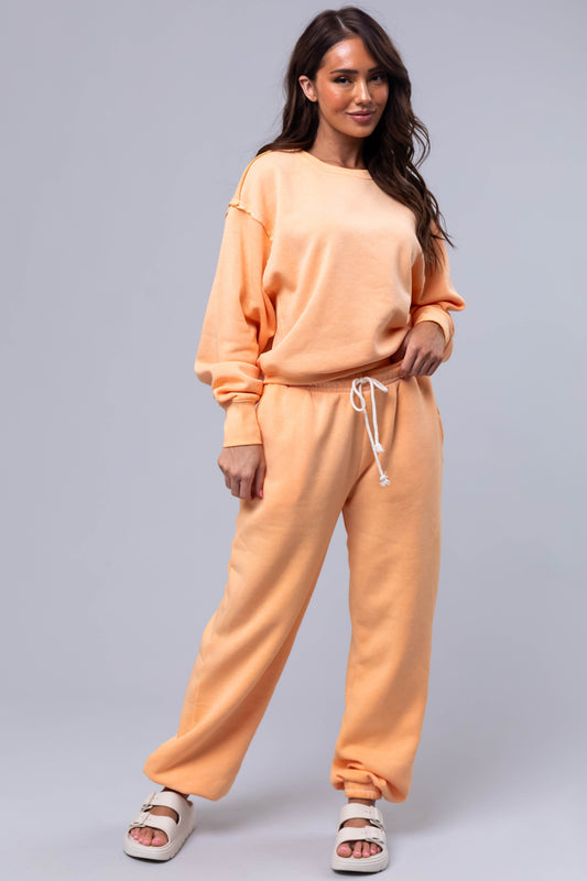Women Bright Melon Washed High Rise Drawstring Joggers