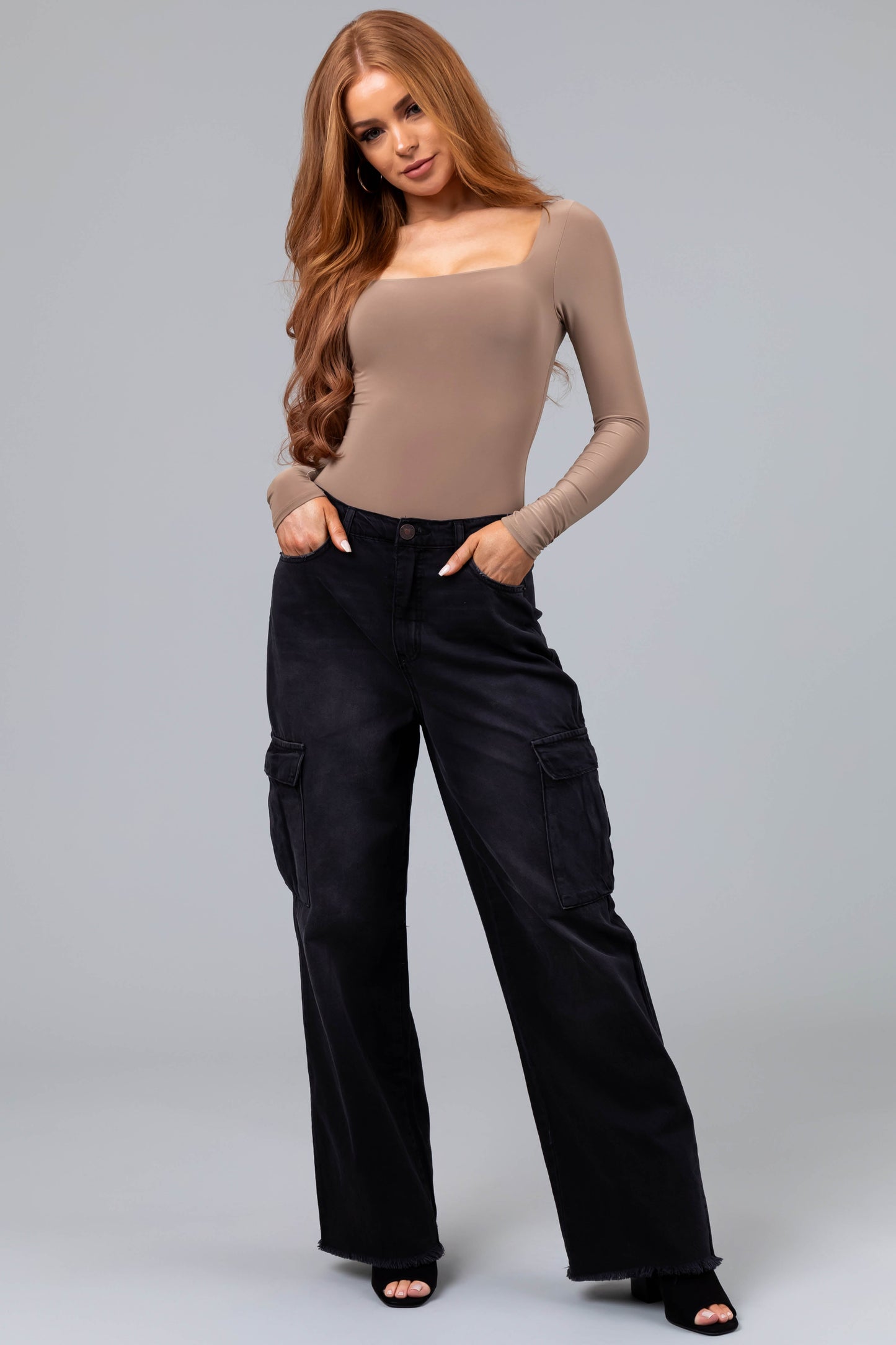 Women Black Cargo Wide Leg Jeans
