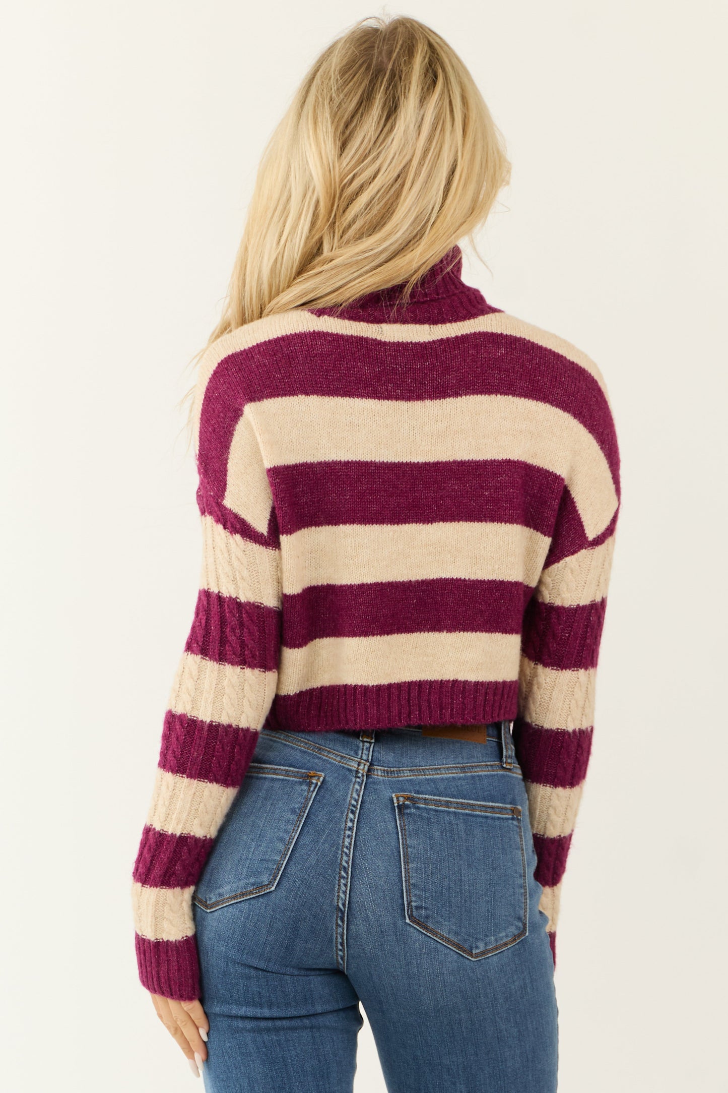 Women Boysenberry Vanilla Striped Turtleneck Sweater
