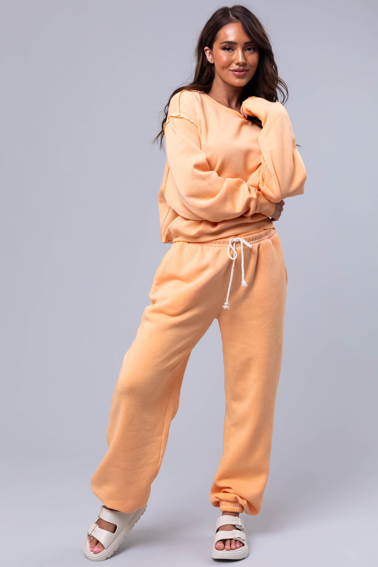 Women Bright Melon Washed High Rise Drawstring Joggers