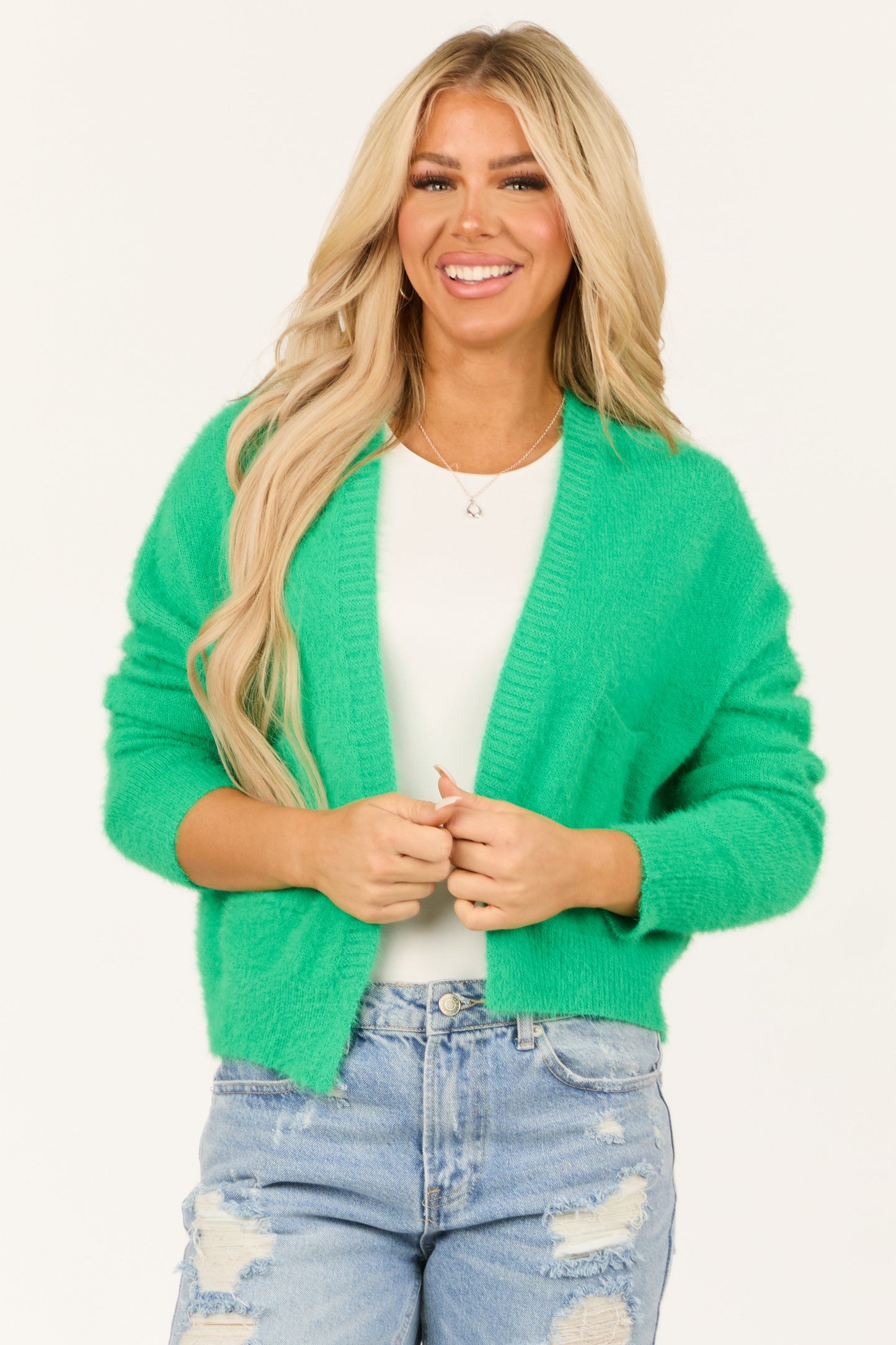 Women Bright Kelly Green Knit Cardigan