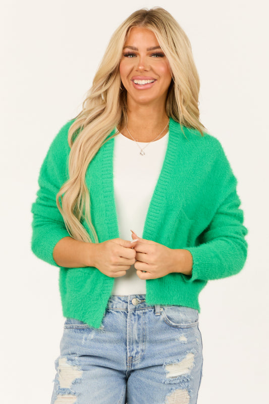 Women Bright Kelly Green Knit Cardigan