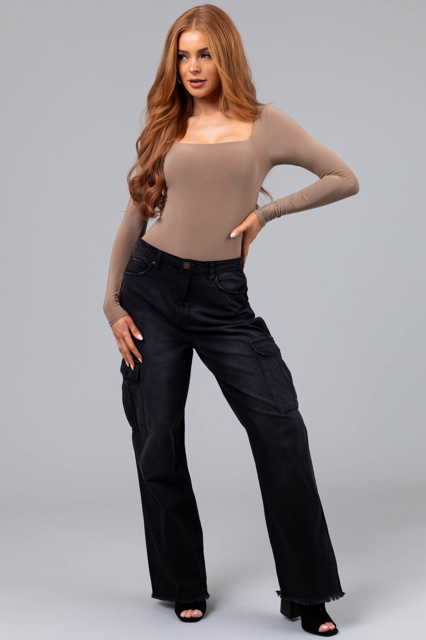 Women Black Cargo Wide Leg Jeans