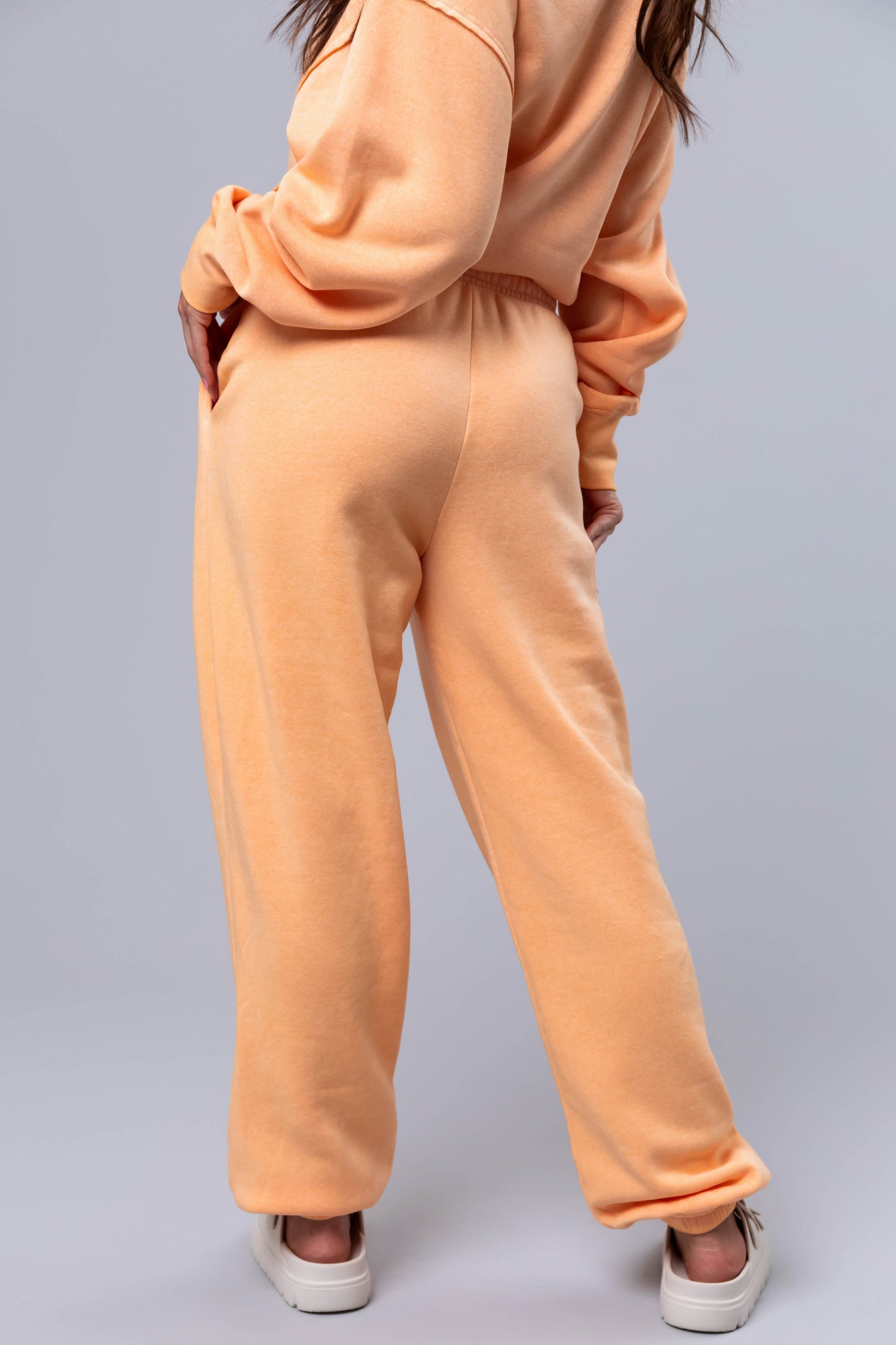 Women Bright Melon Washed High Rise Drawstring Joggers