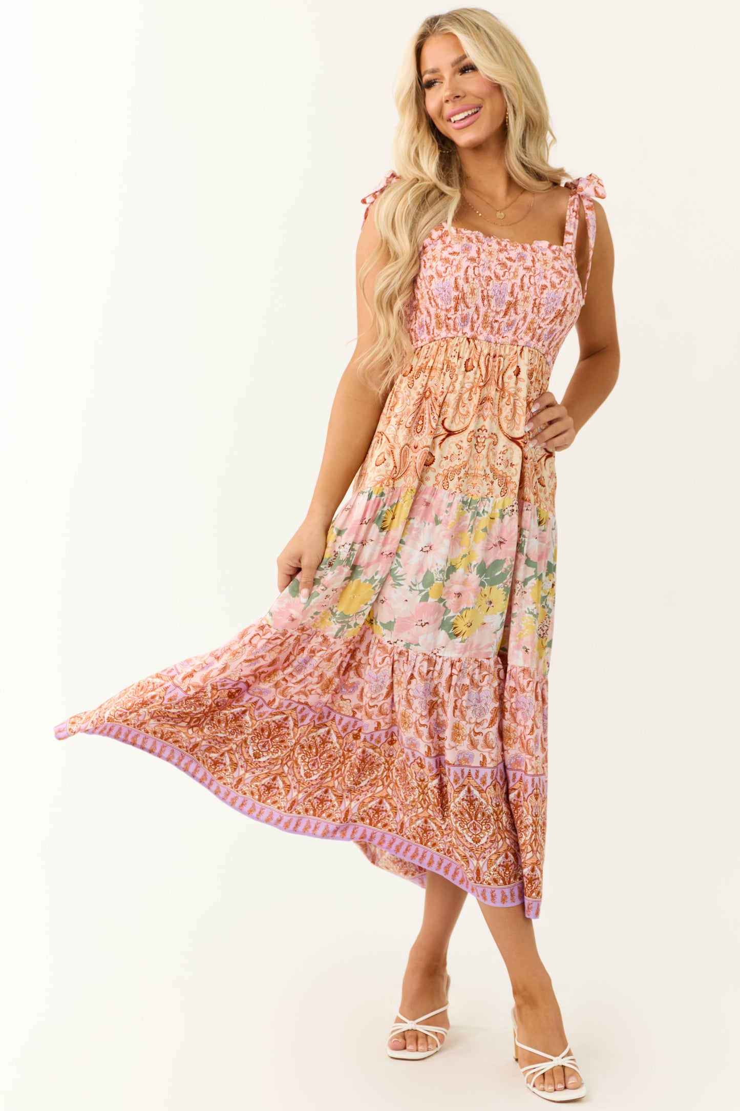 Women Blush Patchwork Floral Sleeveless Maxi Dress