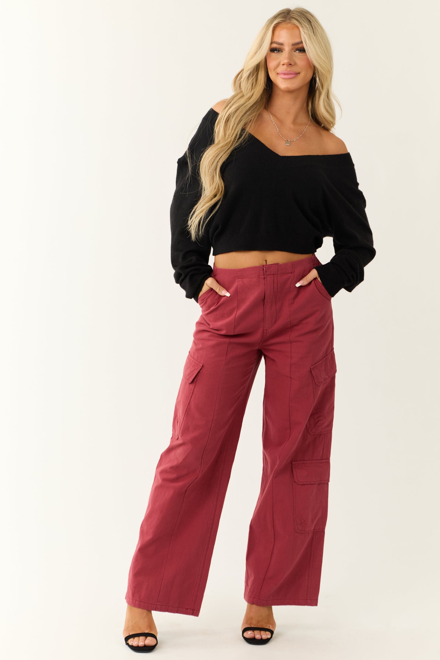 Women Brick Mid Rise Wide Leg Cargo Pants