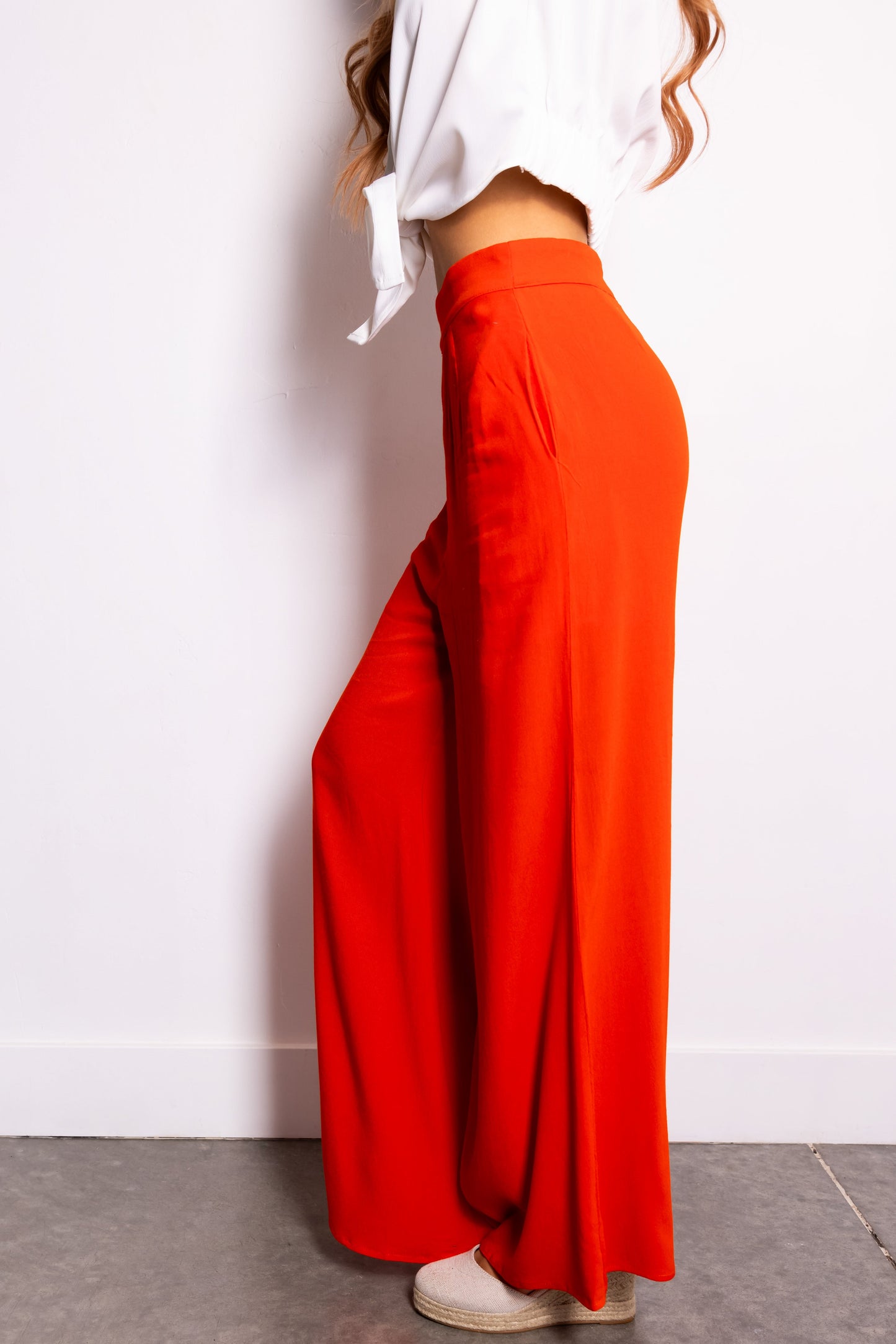 Women Bright Fire High Waist Wide Leg Pants