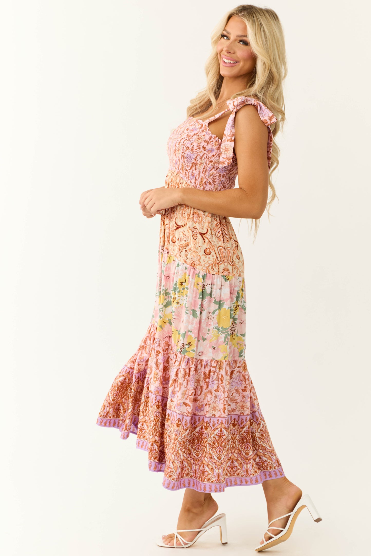 Women Blush Patchwork Floral Sleeveless Maxi Dress