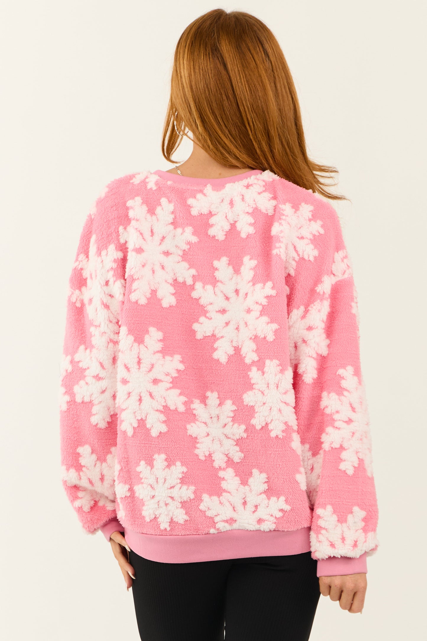 Women Bright Punch Snowflake Soft Sherpa Pullover Top