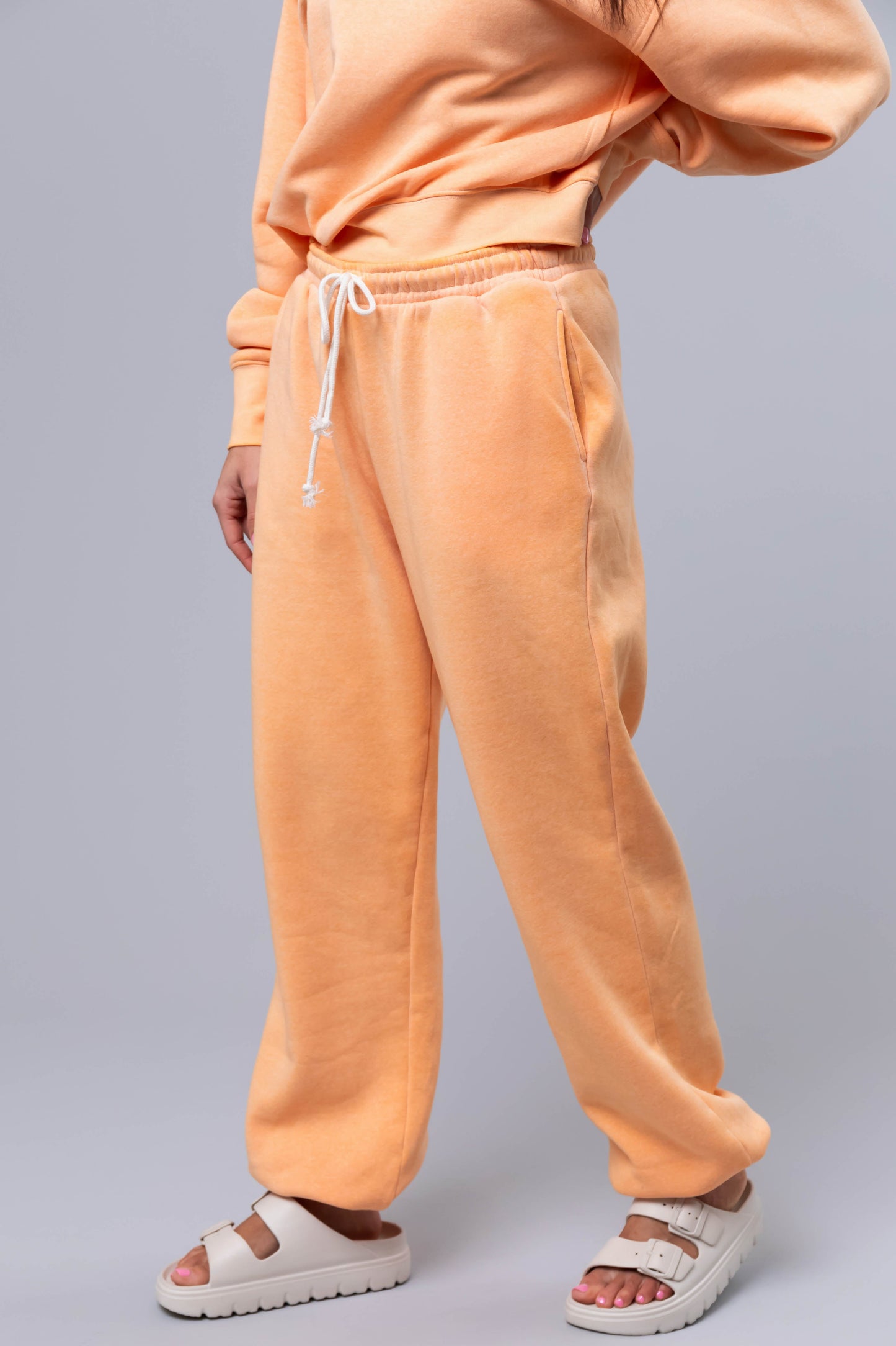 Women Bright Melon Washed High Rise Drawstring Joggers