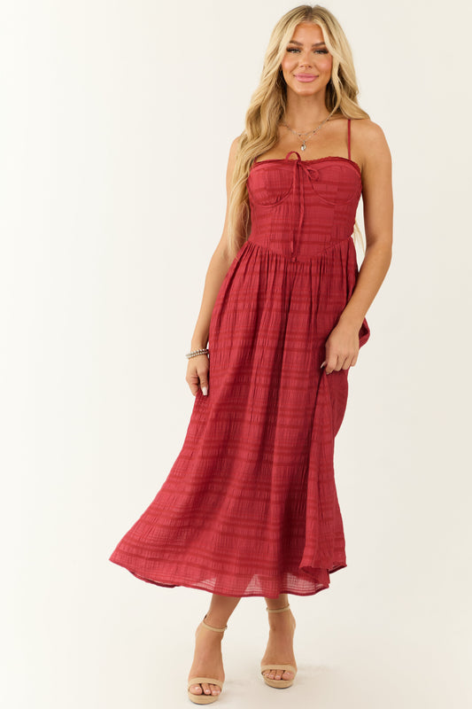 Women Brick Textured Woven Sleeveless Midi Dress
