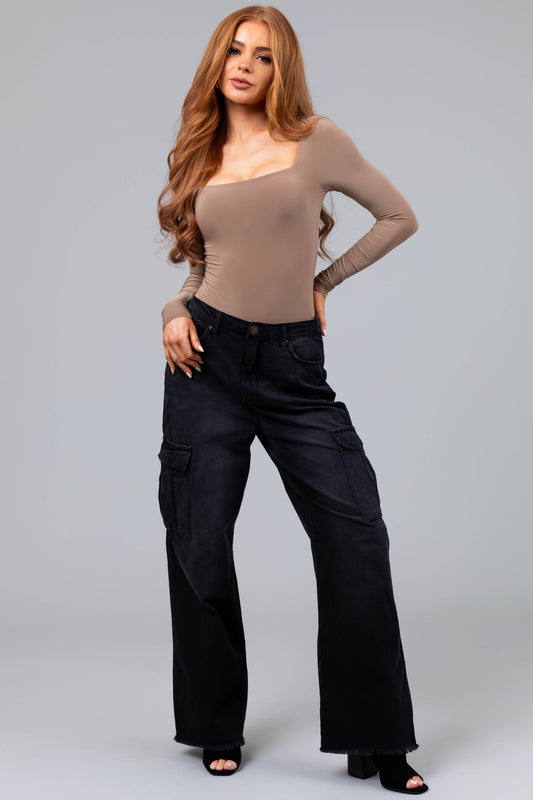 Women Black Cargo Wide Leg Jeans