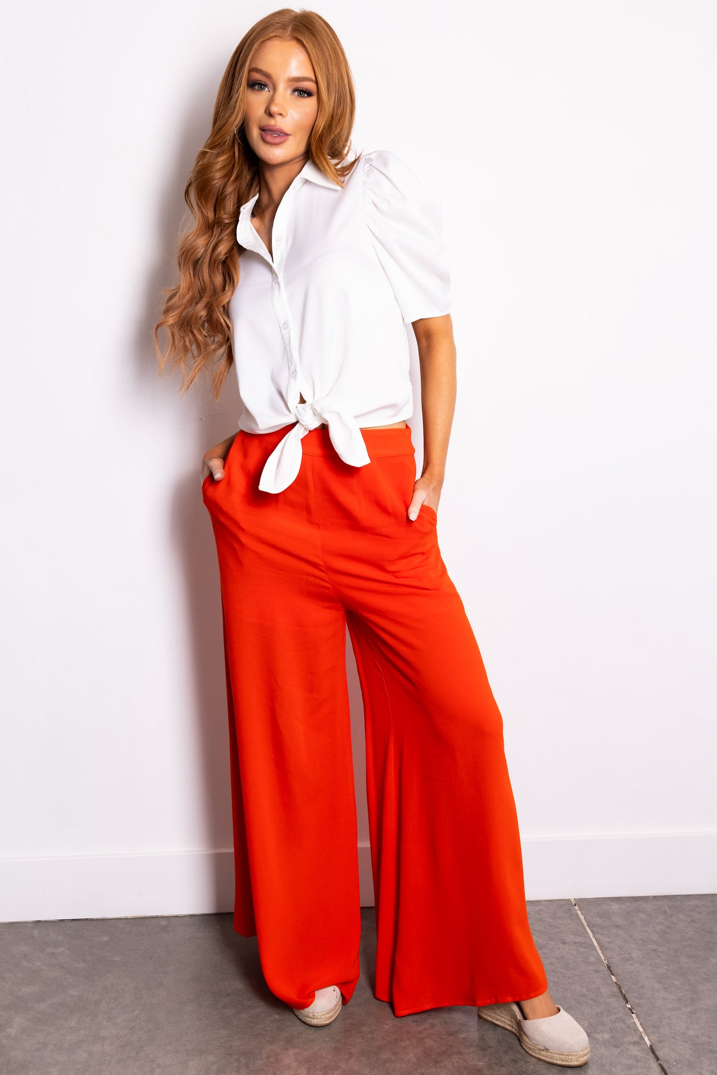 Women Bright Fire High Waist Wide Leg Pants