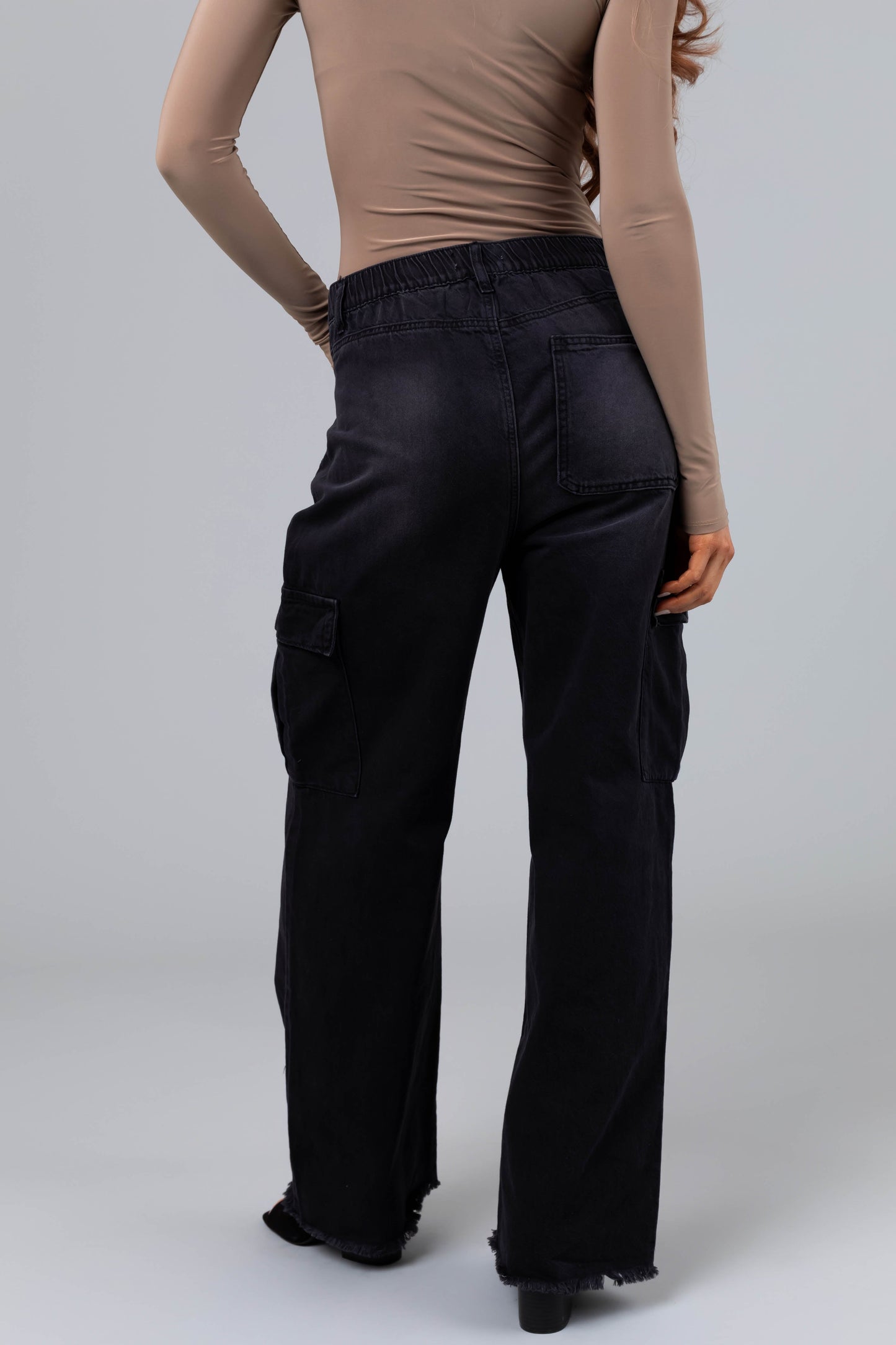 Women Black Cargo Wide Leg Jeans
