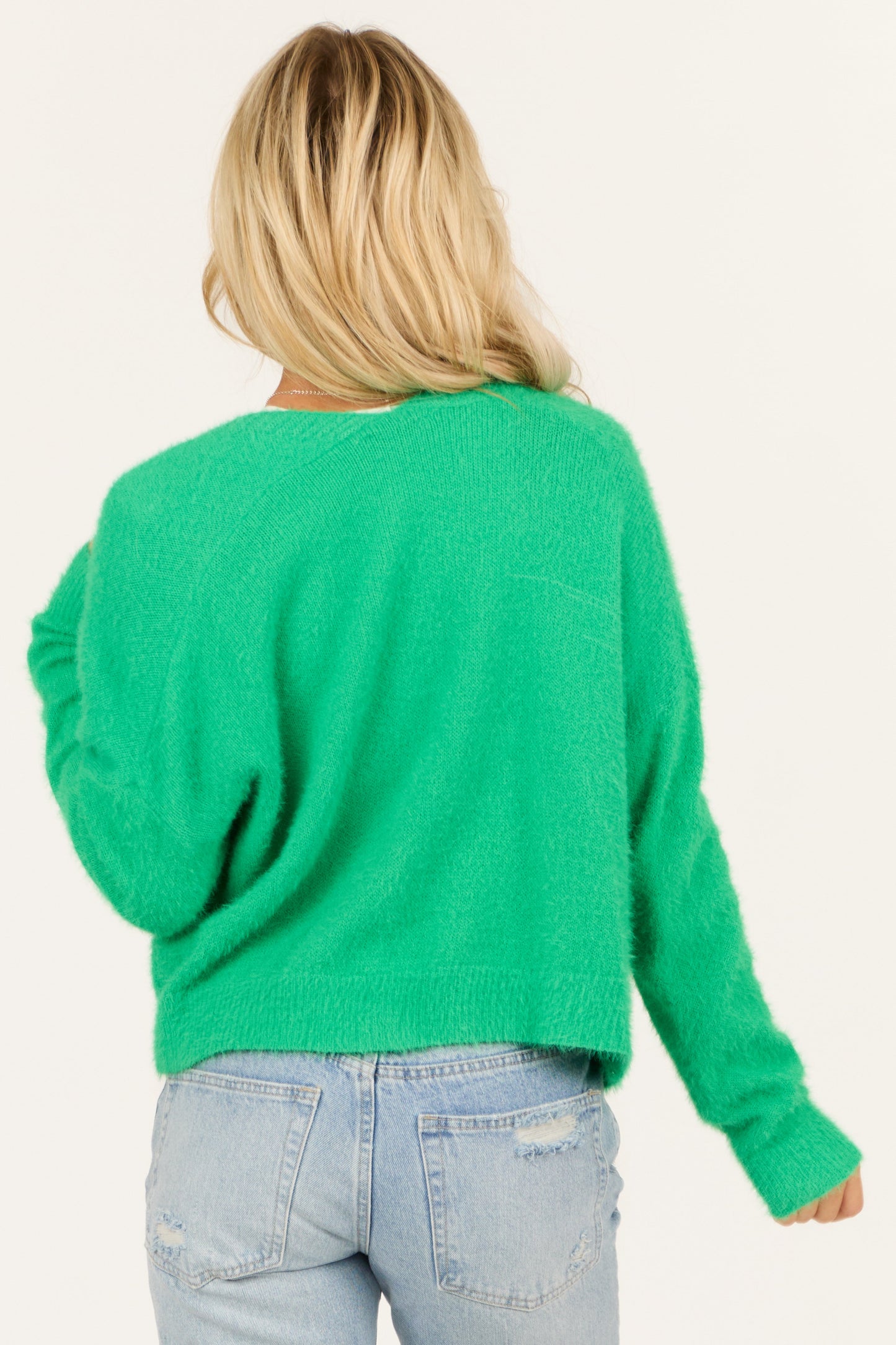 Women Bright Kelly Green Knit Cardigan