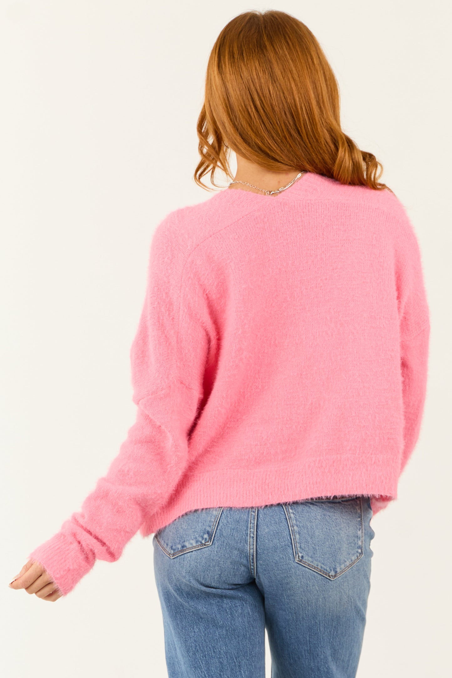 Women Bright Punch Fuzzy Knit Open Front Cardigan