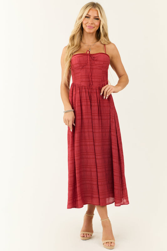 Women Brick Textured Woven Sleeveless Midi Dress