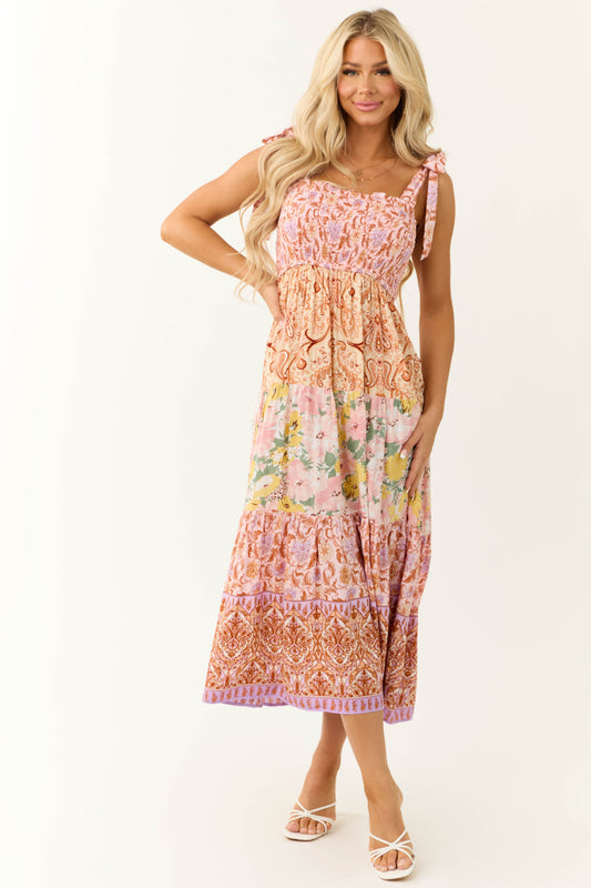 Women Blush Patchwork Floral Sleeveless Maxi Dress