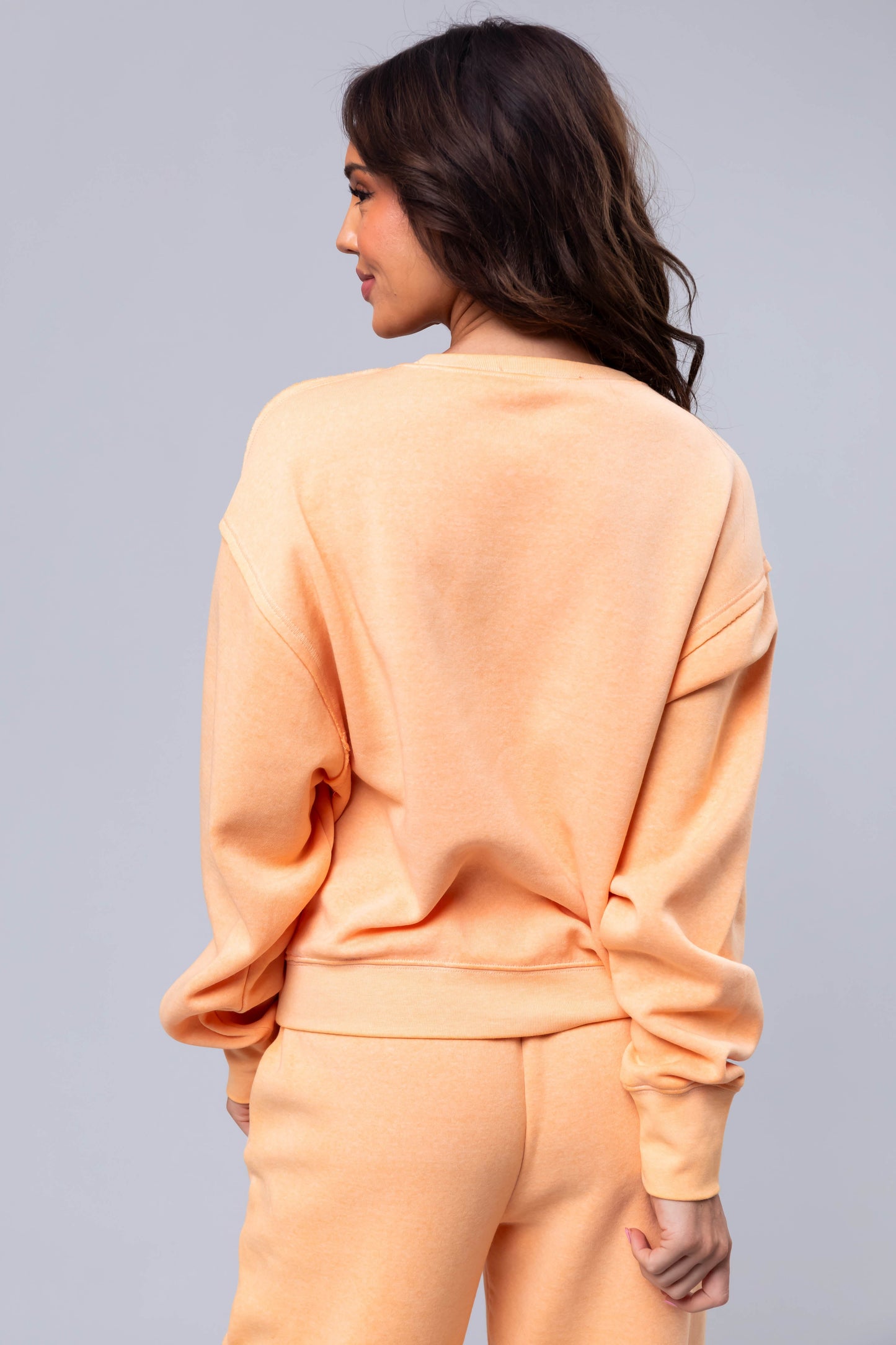 Women Bright Melon Washed Long Sleeve Knit Sweatshirt