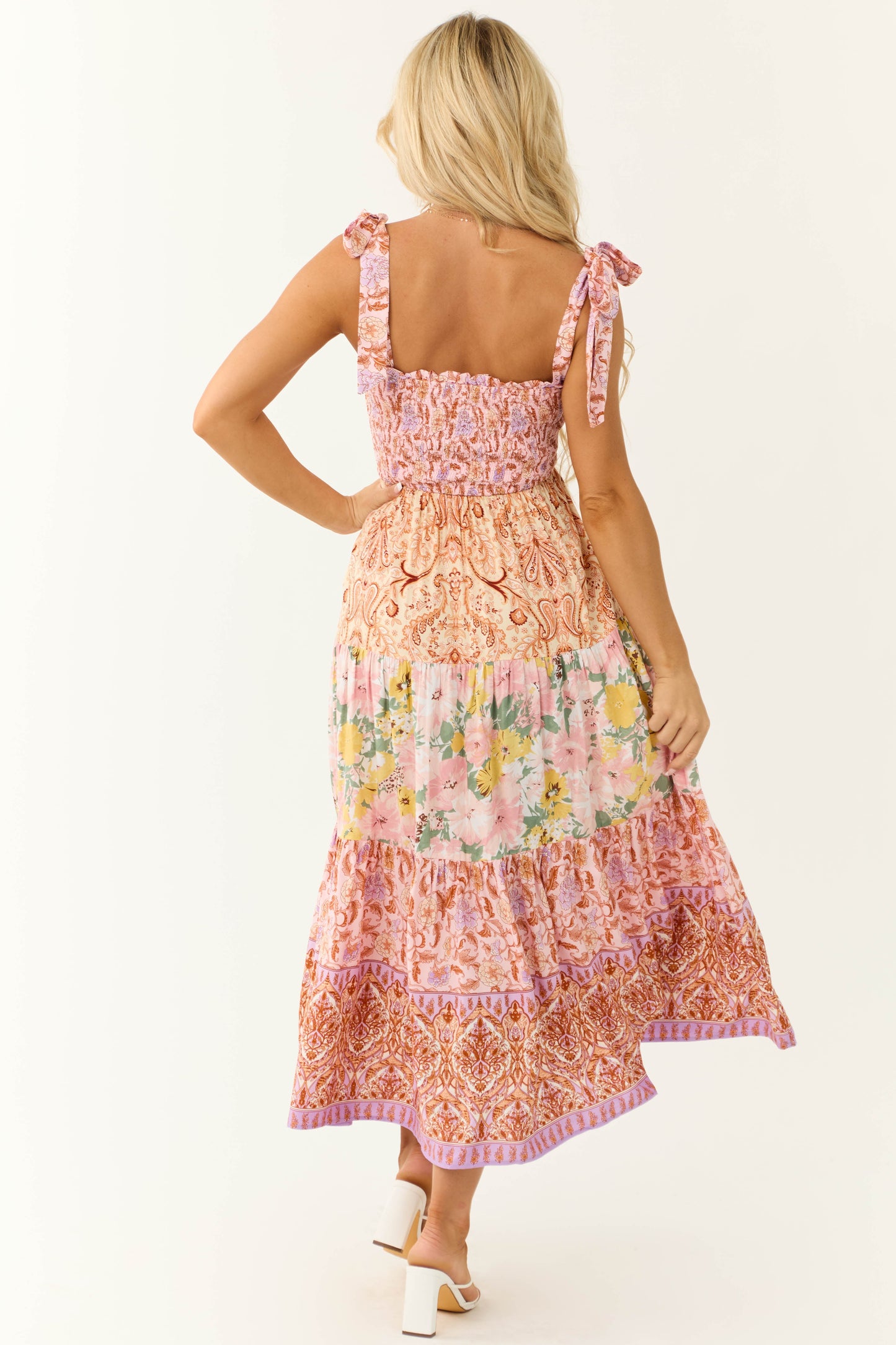 Women Blush Patchwork Floral Sleeveless Maxi Dress